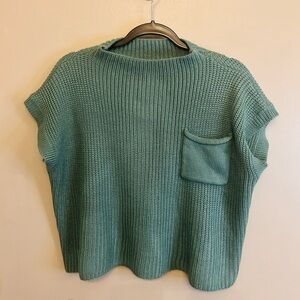 Green Mock Neck Short Sleeve Sweater Merino wool blend size L